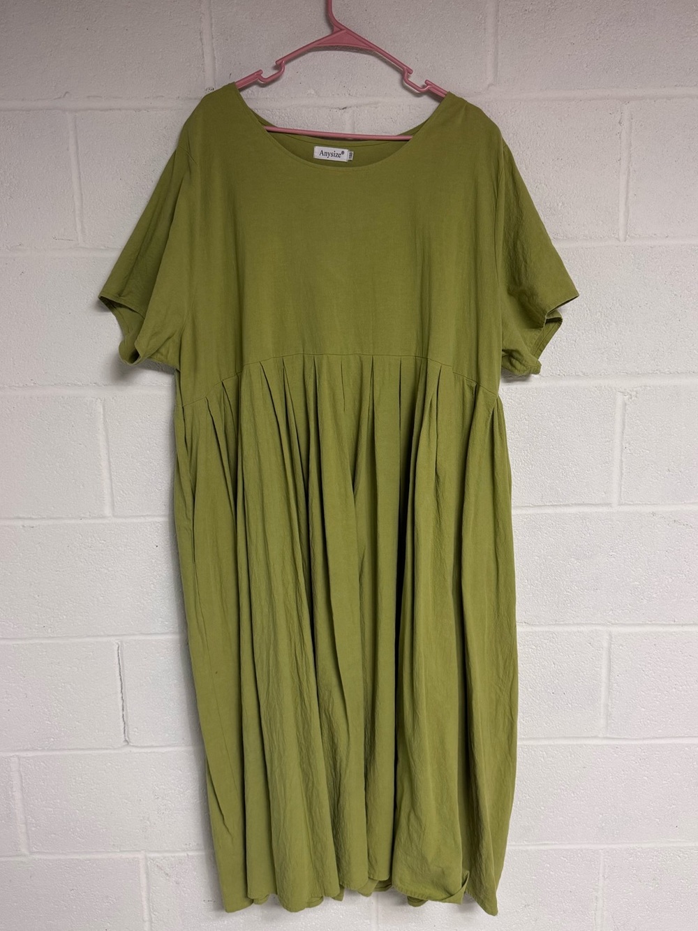 Anysize Olive Green Pleated Midi Dress